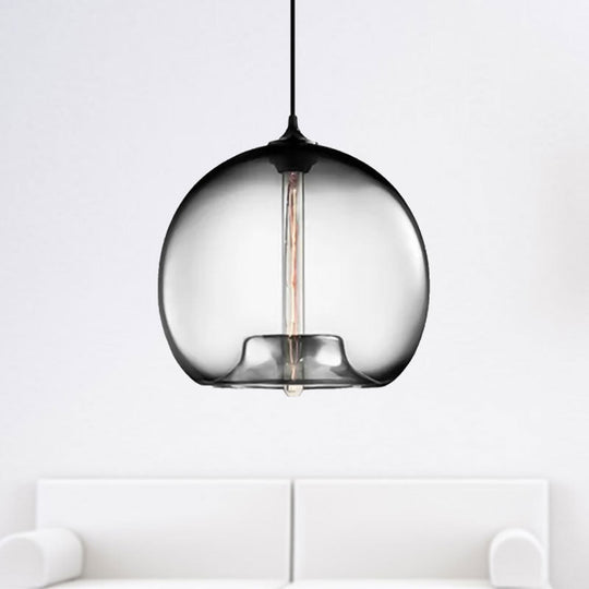 Modern Glass Ball Shade Suspension Light - 1-Light Red/Brown/Blue Hanging Ceiling Smoke Gray