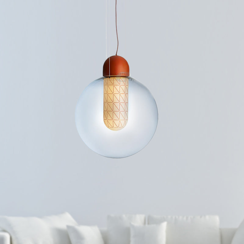 Modern Orange Sphere Pendant with Gradient Smoke Glass and LED Lighting