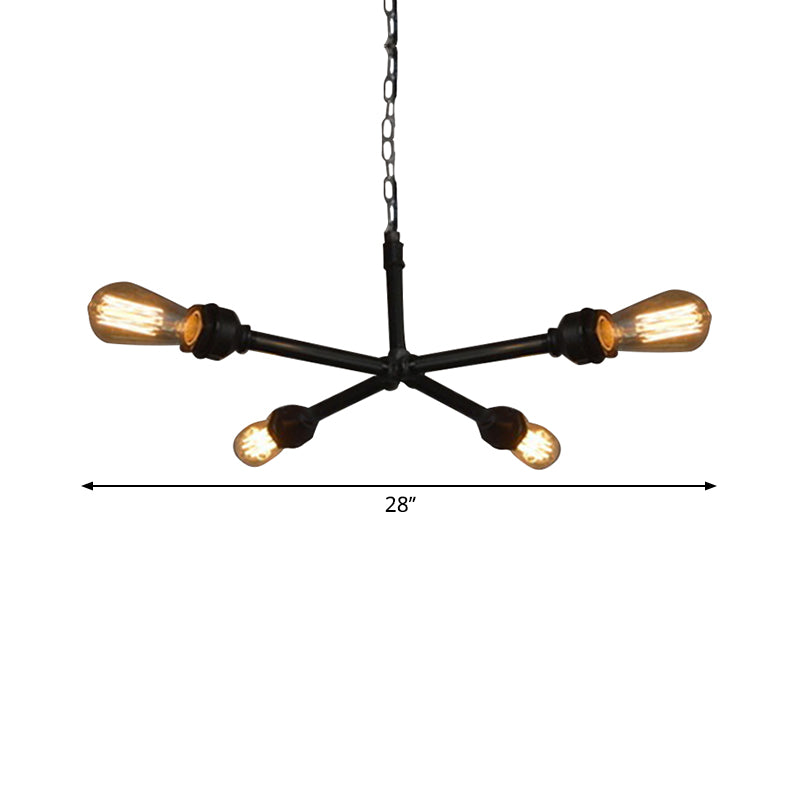 Industrial Metal Water Pipe Chandelier - Dining Room Hanging Lamp with Open Bulb, 4 Heads