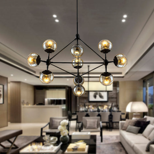 10-Light Sphere Chandelier In Vintage Amber Glass - Stylish Ceiling Lamp For Living Room