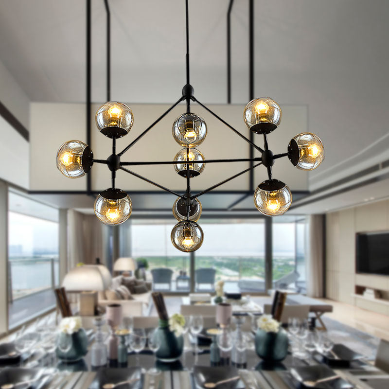 10-Light Sphere Chandelier In Vintage Amber Glass - Stylish Ceiling Lamp For Living Room