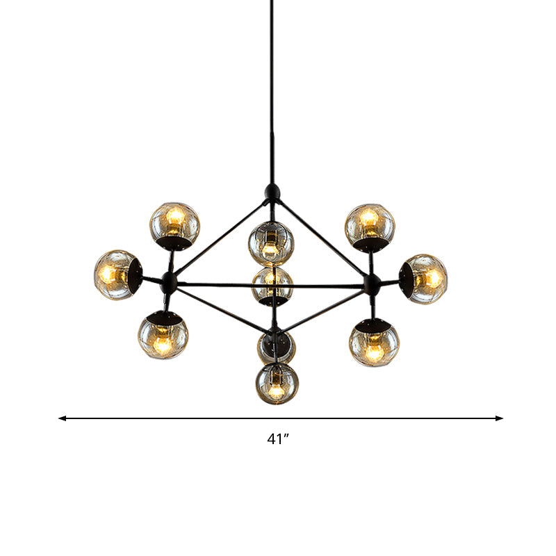 Vintage Amber Glass Chandelier - 10-Light Sphere Shade Ceiling Lamp for Living Room