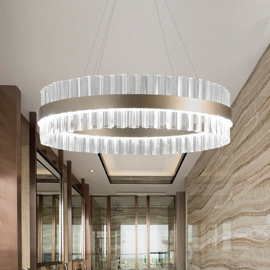 Modern Clear Crystal Pendant Lighting - 16"/24"/32" Wide, 1 Light, Gold Hanging Lamp - Warm/White Light - Ideal for Dining Room