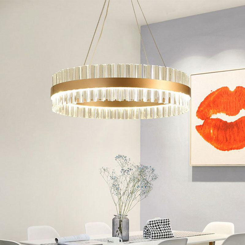 Modern Clear Crystal Pendant Lighting - 16"/24"/32" Wide, 1 Light, Gold Hanging Lamp - Warm/White Light - Ideal for Dining Room