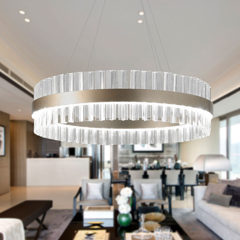 Modern Clear Crystal Pendant Lighting - 16"/24"/32" Wide, 1 Light, Gold Hanging Lamp - Warm/White Light - Ideal for Dining Room