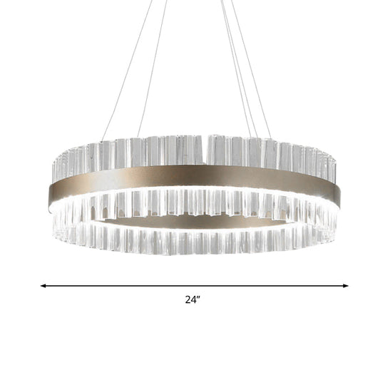 Modern Clear Crystal Pendant Lighting - 16"/24"/32" Wide, 1 Light, Gold Hanging Lamp - Warm/White Light - Ideal for Dining Room