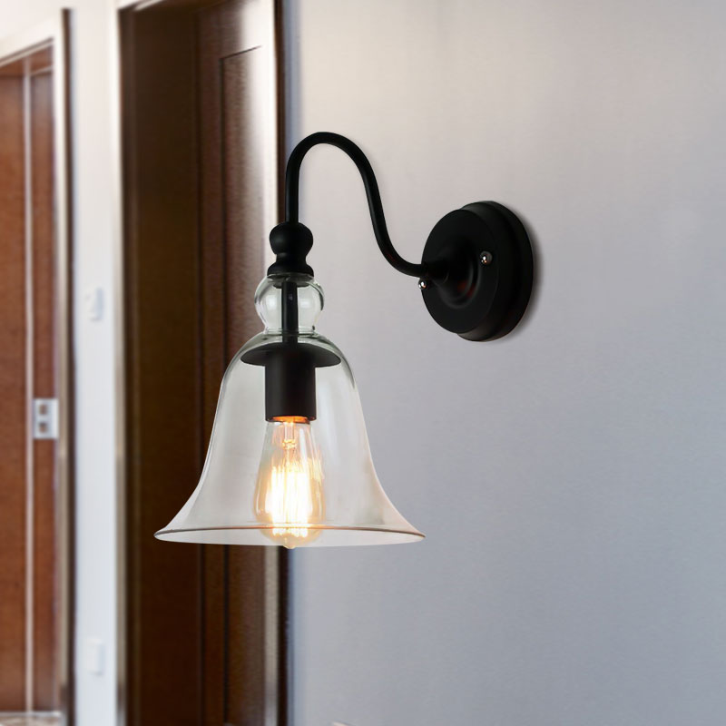 Modern Glass Bell Wall Sconce With Clear 1-Light & Gooseneck Arm