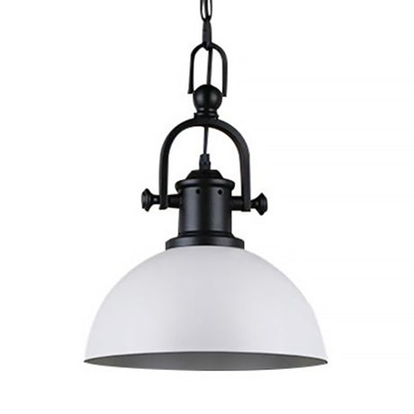 Vintage Dome Pendant Light - Metal Hanging Lamp With 1 Bulb In Black/White For Dining Room