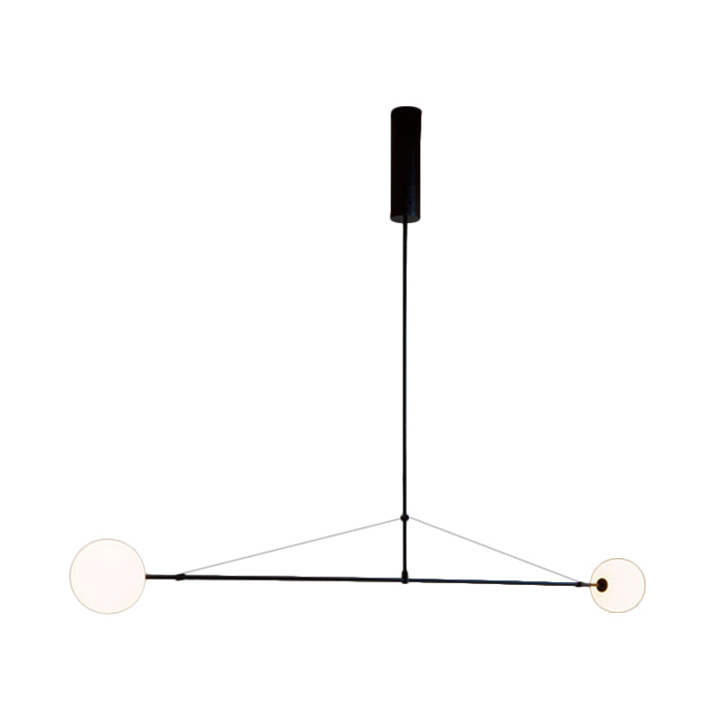 2-Head Indoor Pendant Light With Global White Glass Shade - Minimalist Black Chandelier Lamp