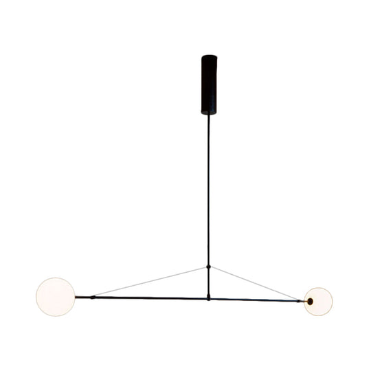 2-Head Indoor Pendant Light With Global White Glass Shade - Minimalist Black Chandelier Lamp