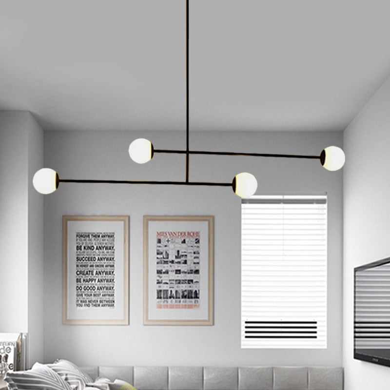 Modern Black Linear Chandelier With 4 Heads And Glass Ball Shade - Perfect For Dining Room