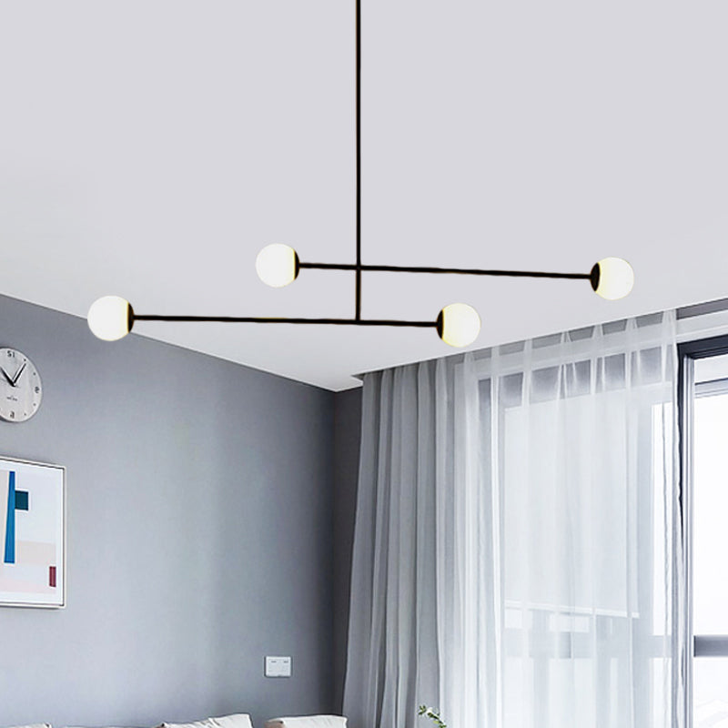 Modern Black Linear Chandelier With 4 Heads And Glass Ball Shade - Perfect For Dining Room
