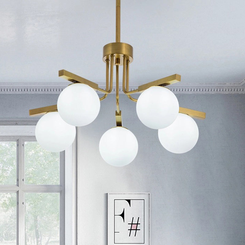 Modernist Ball White Glass Chandelier - 5/8 Lights Led Gold Ceiling Lamp Fixture 5 /