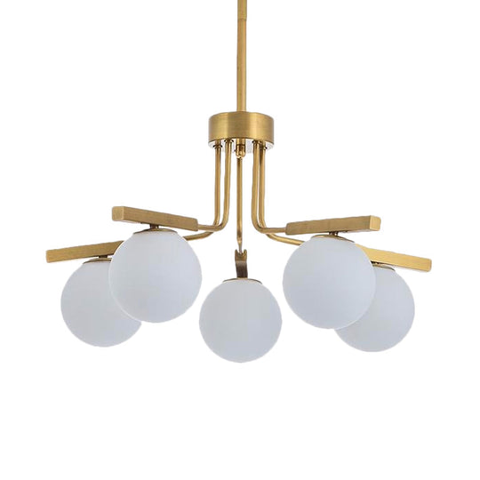 Modernist Ball White Glass Chandelier - 5/8 Lights Led Gold Ceiling Lamp Fixture