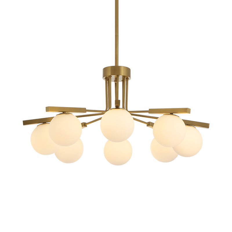 Modernist Ball White Glass Chandelier - 5/8 Lights Led Gold Ceiling Lamp Fixture