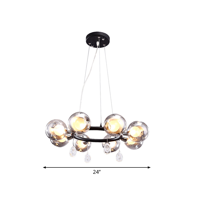 Smoke Glass Modernist Ball Chandelier Pendant With 6/8 Led Lights Black Finish