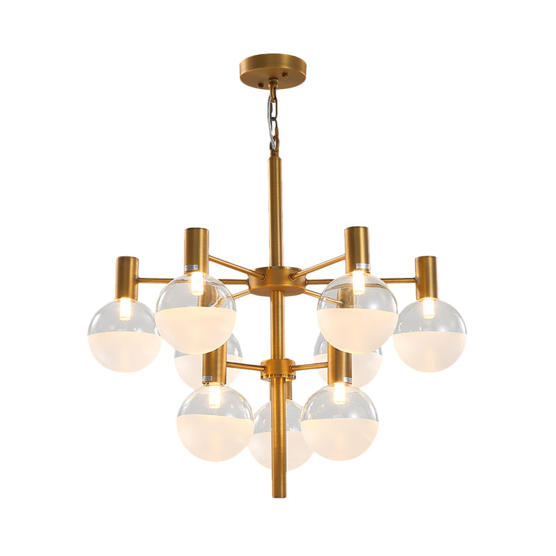Post-Modern Black/Gold 2-Tier Chandelier: Clear Glass Led 9/12 Lights + Ceiling Lamp