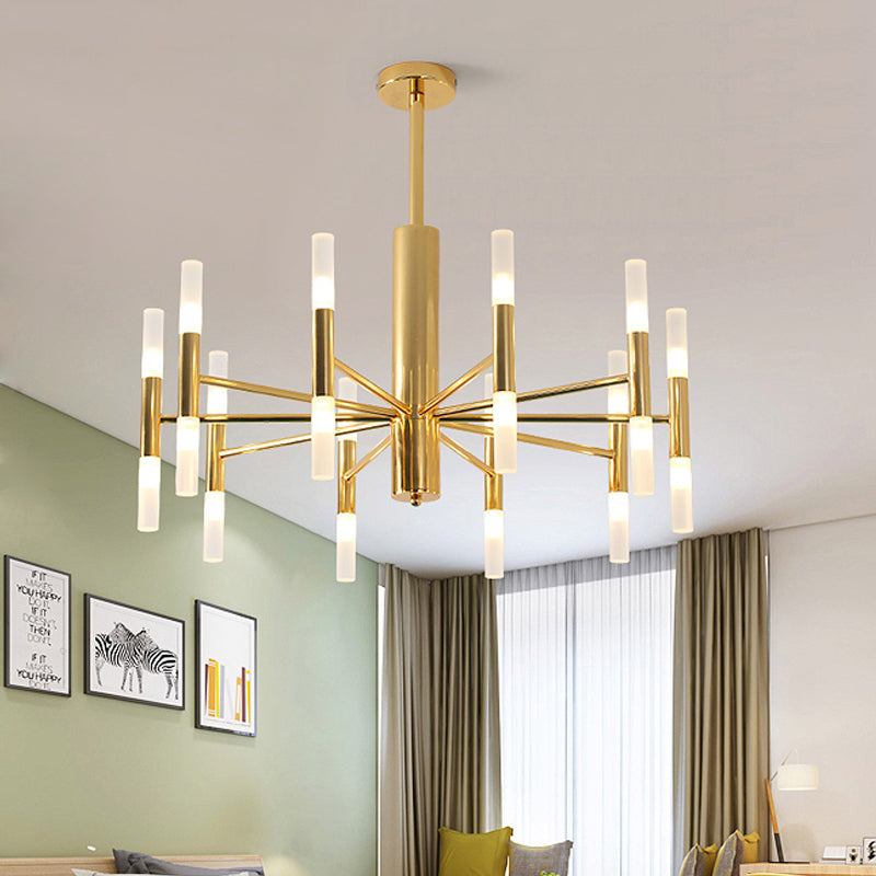 27/39 Wide White Glass Tube Chandelier With Multi Lights - Modern Gold Led Hanging Light Fixture