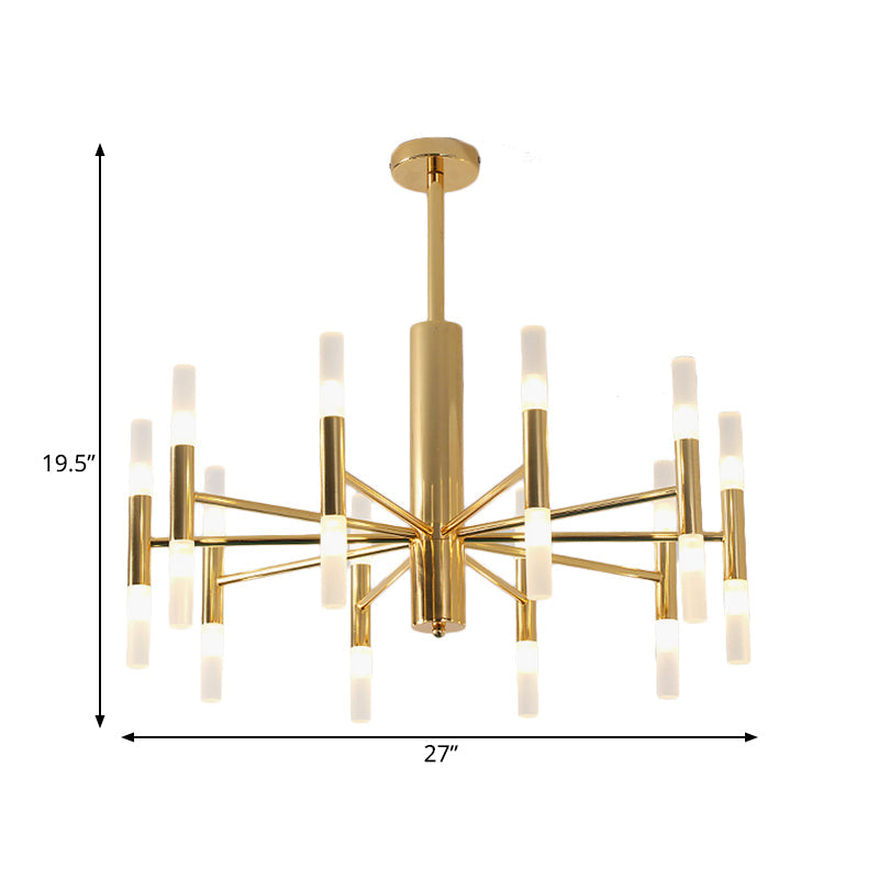 27/39 Wide White Glass Tube Chandelier With Multi Lights - Modern Gold Led Hanging Light Fixture