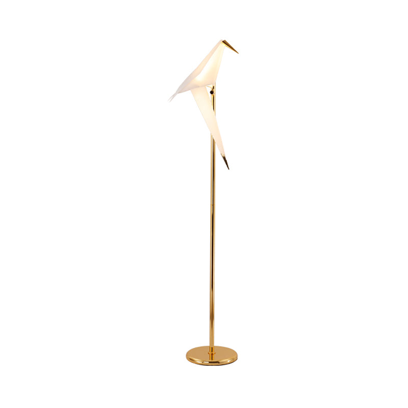 Contemporary Bird Shape Led Floor Lamp - Foldable Plastic Gold Finish In Warm/White Light