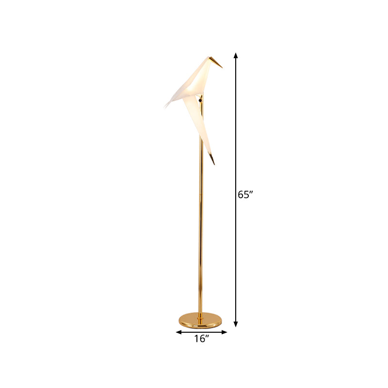Contemporary Bird Shape Led Floor Lamp - Foldable Plastic Gold Finish In Warm/White Light