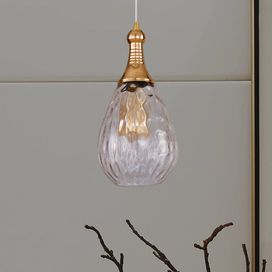 Black/Brass Teardrop Ceiling Light Industrial Clear/Amber/Grey Water Glass 1-Light Bedroom Pendant Lighting Fixture
