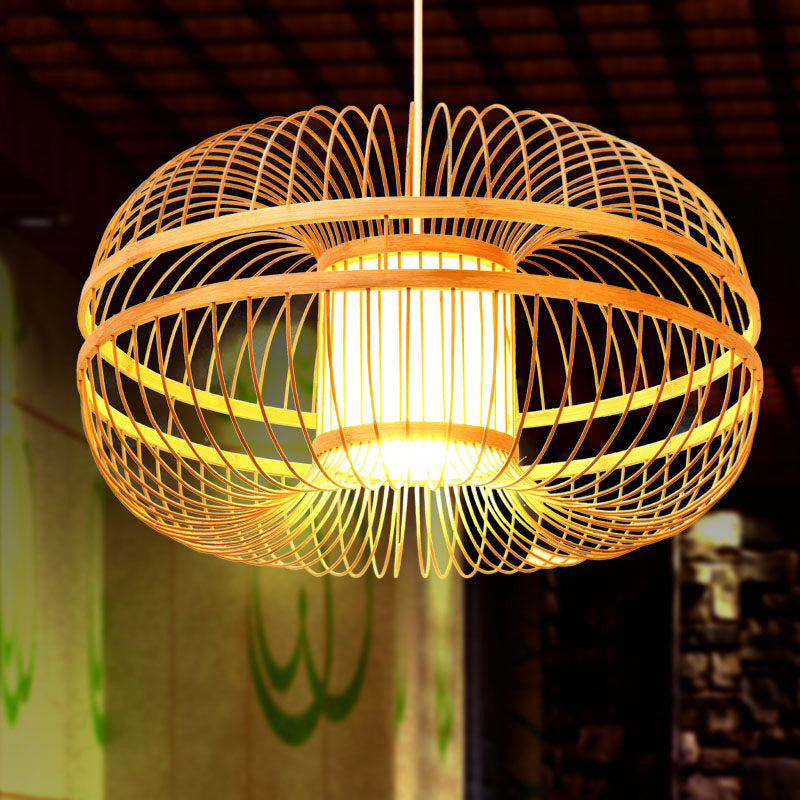 Sleek Bamboo Lantern Pendant Lamp With Modern Wood Shade / 16