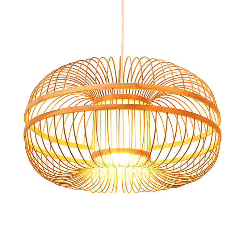 Sleek Bamboo Lantern Pendant Lamp With Modern Wood Shade
