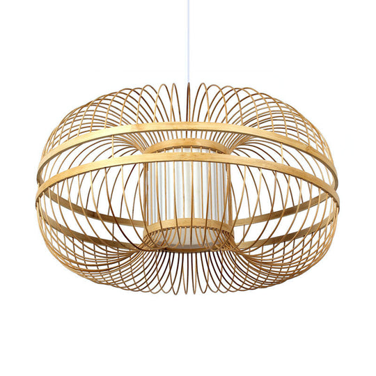 Sleek Bamboo Lantern Pendant Lamp With Modern Wood Shade