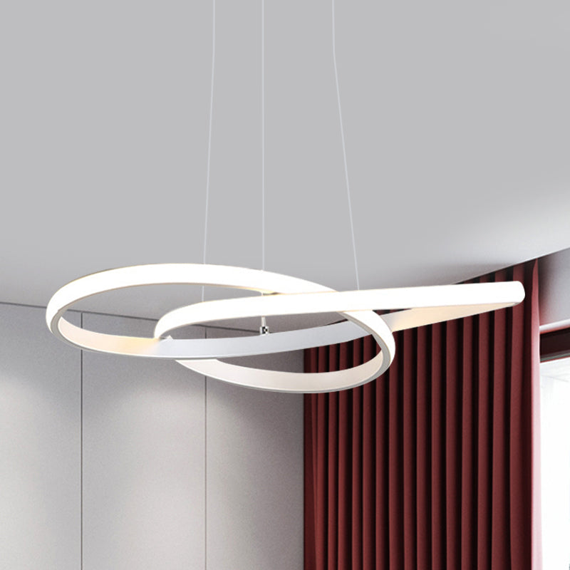 Modern Led Dining Room Pendant Ceiling Light - Curved Acrylic Shade White Chandelier In White/Warm /
