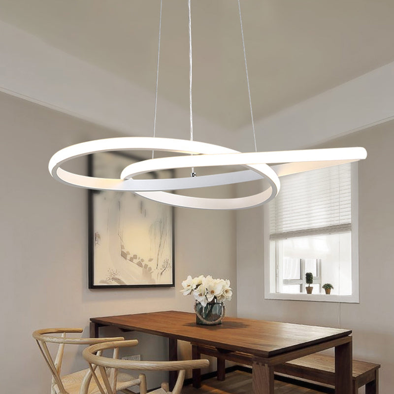 Modern Led Dining Room Pendant Ceiling Light - Curved Acrylic Shade White Chandelier In White/Warm