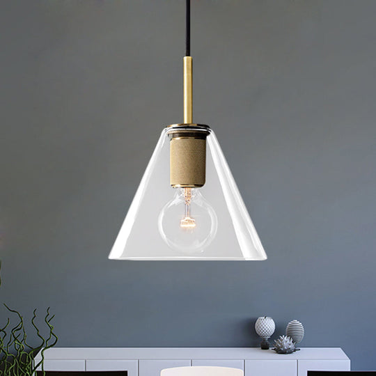 Modernist Pendant Lamp: Black/Brass/Chrome Triangle/Round Design With Clear Glass Ceiling Fixture -