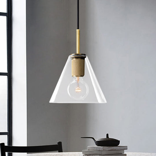 Modernist Pendant Lamp: Black/Brass/Chrome Triangle/Round Design With Clear Glass Ceiling Fixture -