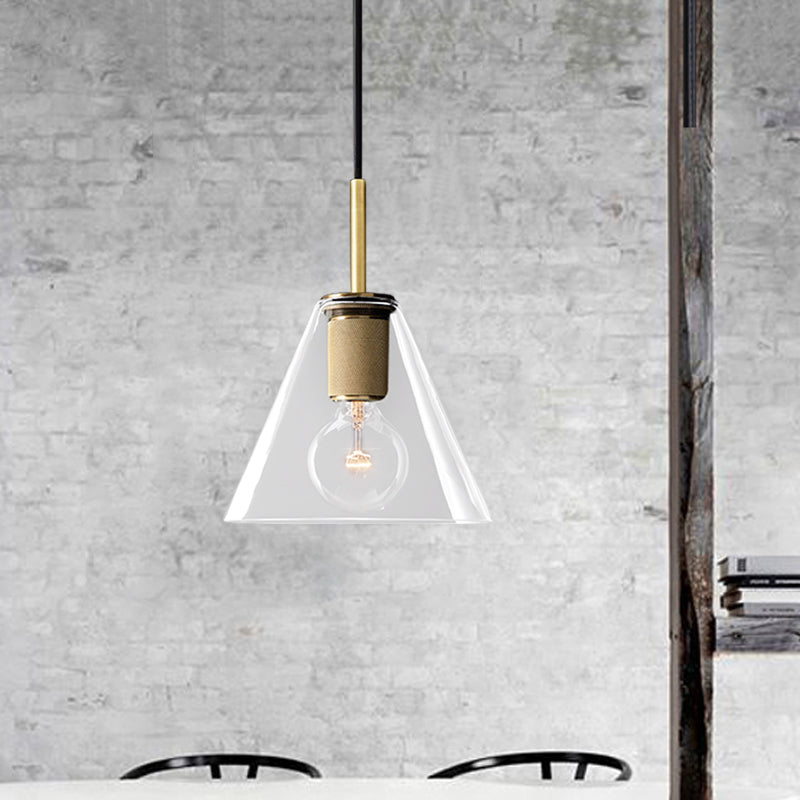 Modernist Pendant Lamp: Black/Brass/Chrome Triangle/Round Design With Clear Glass Ceiling Fixture -