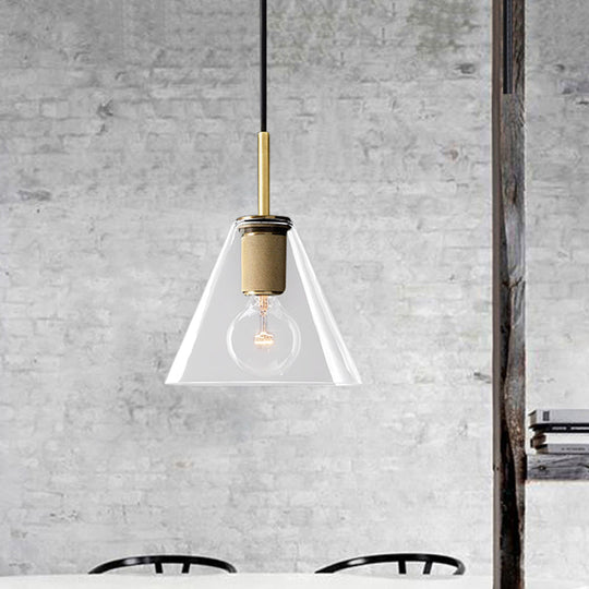 Modernist Pendant Lamp: Black/Brass/Chrome Triangle/Round Design With Clear Glass Ceiling Fixture -