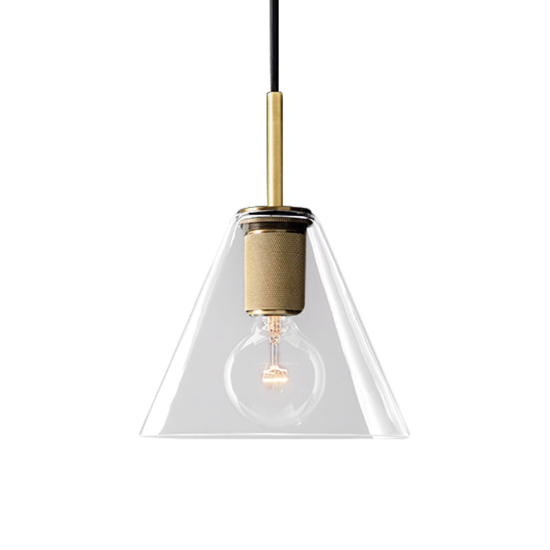 Modernist Pendant Lamp: Black/Brass/Chrome Triangle/Round Design With Clear Glass Ceiling Fixture -