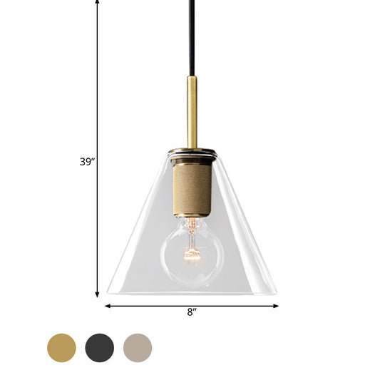 Modernist Pendant Lamp: Black/Brass/Chrome Triangle/Round Design With Clear Glass Ceiling Fixture -