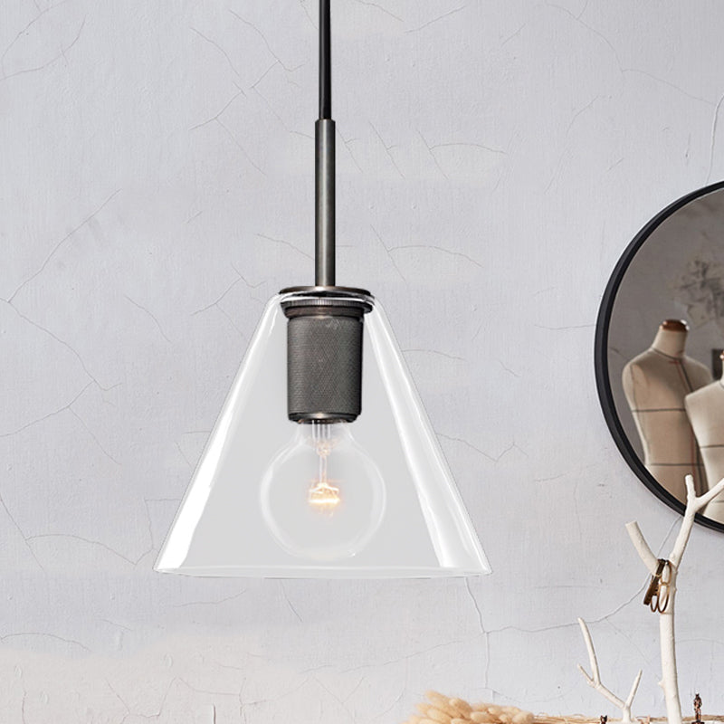 Modernist Pendant Lamp: Black/Brass/Chrome Triangle/Round Design With Clear Glass Ceiling Fixture -