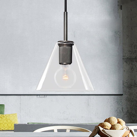 Modernist Pendant Lamp: Black/Brass/Chrome Triangle/Round Design With Clear Glass Ceiling Fixture -