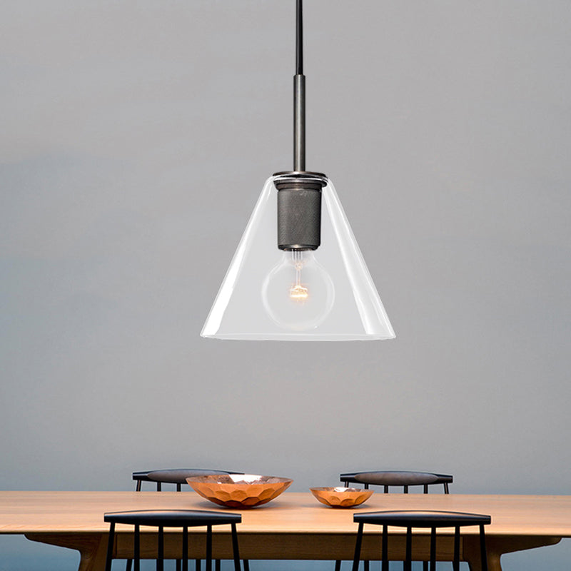 Modernist Pendant Lamp: Black/Brass/Chrome Triangle/Round Design With Clear Glass Ceiling Fixture -