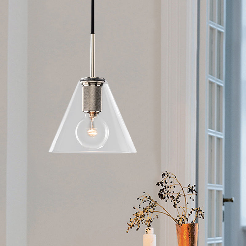 Modernist Pendant Lamp: Black/Brass/Chrome Triangle/Round Design With Clear Glass Ceiling Fixture -