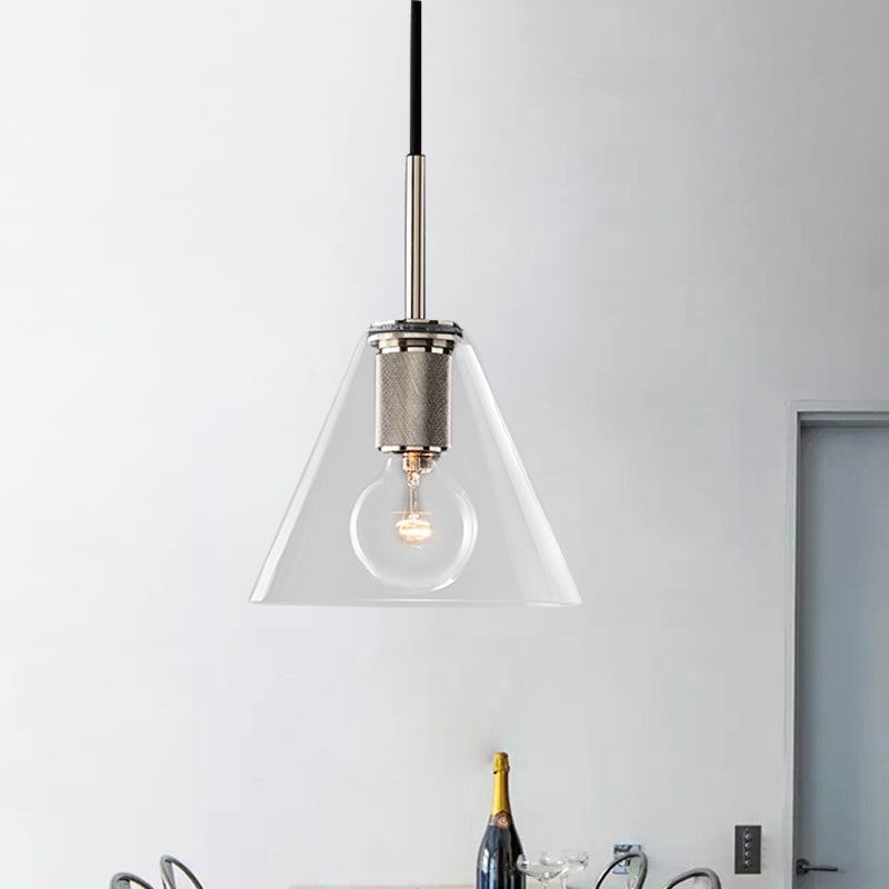 Modernist Pendant Lamp: Black/Brass/Chrome Triangle/Round Design With Clear Glass Ceiling Fixture -