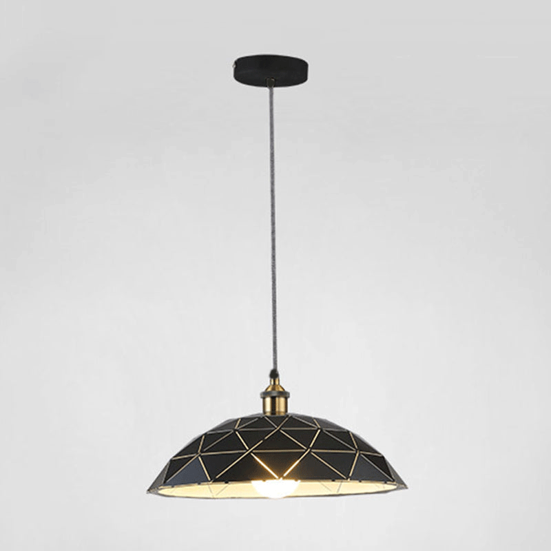 Industrial Black/White Metal Pendant Light For Living Room - 1 Dome Suspension Lamp 13/16/19.5 Wide