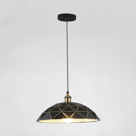 Industrial Black/White Metal Pendant Light For Living Room - 1 Dome Suspension Lamp 13/16/19.5 Wide