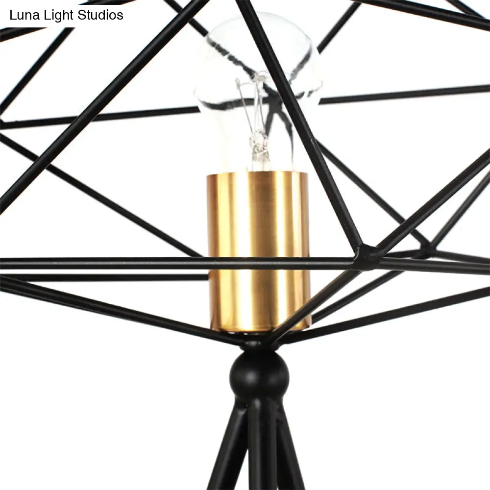 6/12.5 Wide Geometric Cage Metal Table Light - Retro Industrial Bedside Lamp In Black