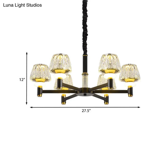 6/8-Head Black Chandelier With Cone Faceted Crystal Pendant Light - Elegant Sputnik Design & Simple