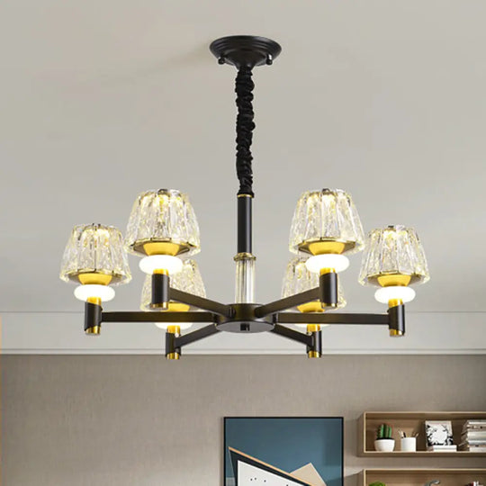 6/8-Head Black Chandelier With Cone Faceted Crystal Pendant Light - Elegant Sputnik Design & Simple