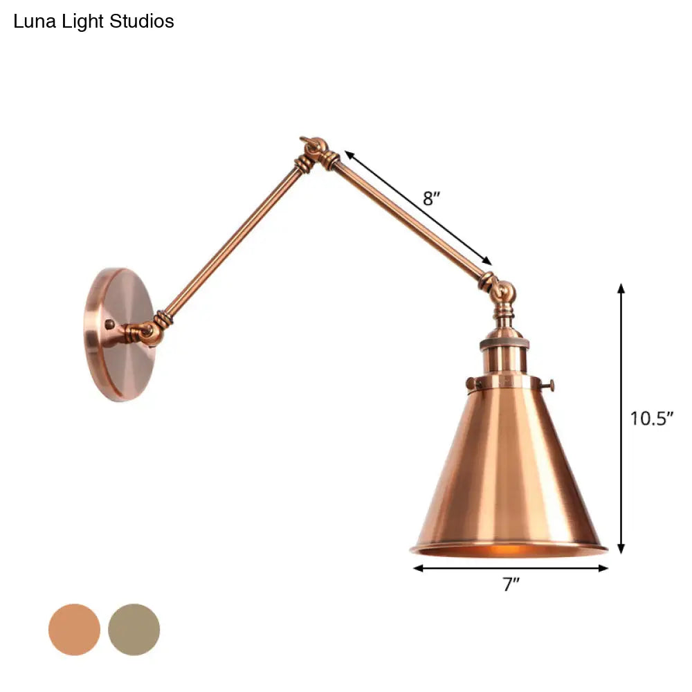 6/8 L 2-Joint Swing Arm Wall Light Industrial Lamp W/ Cone Shade - Bronze/Copper