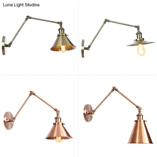 6/8 L 2-Joint Swing Arm Wall Light Industrial Lamp W/ Cone Shade - Bronze/Copper