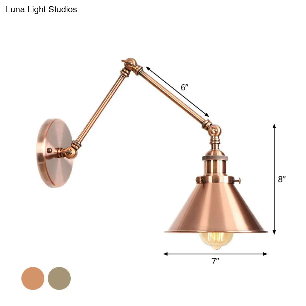 6/8 L 2-Joint Swing Arm Wall Light Industrial Lamp W/ Cone Shade - Bronze/Copper